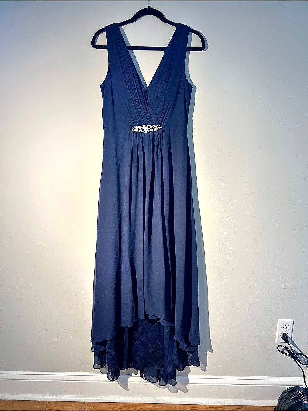 Eliza J Embellished High/Low Chiffon Dress Blue